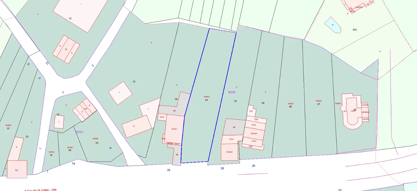 Plano catastral da parcela de 1.016 m²